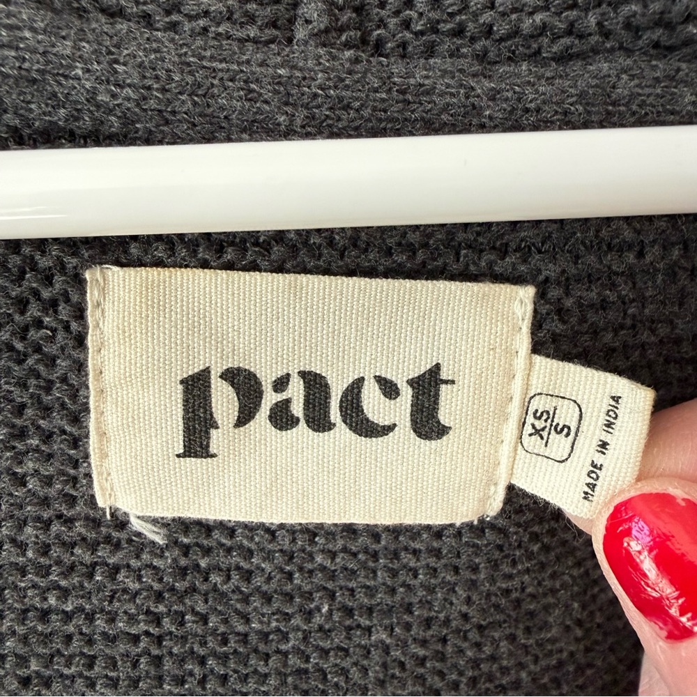 Pact Organic Cotton Hooded Open Front Cardigan with Pockets in Charcoal Gray - Picture 10 of 11